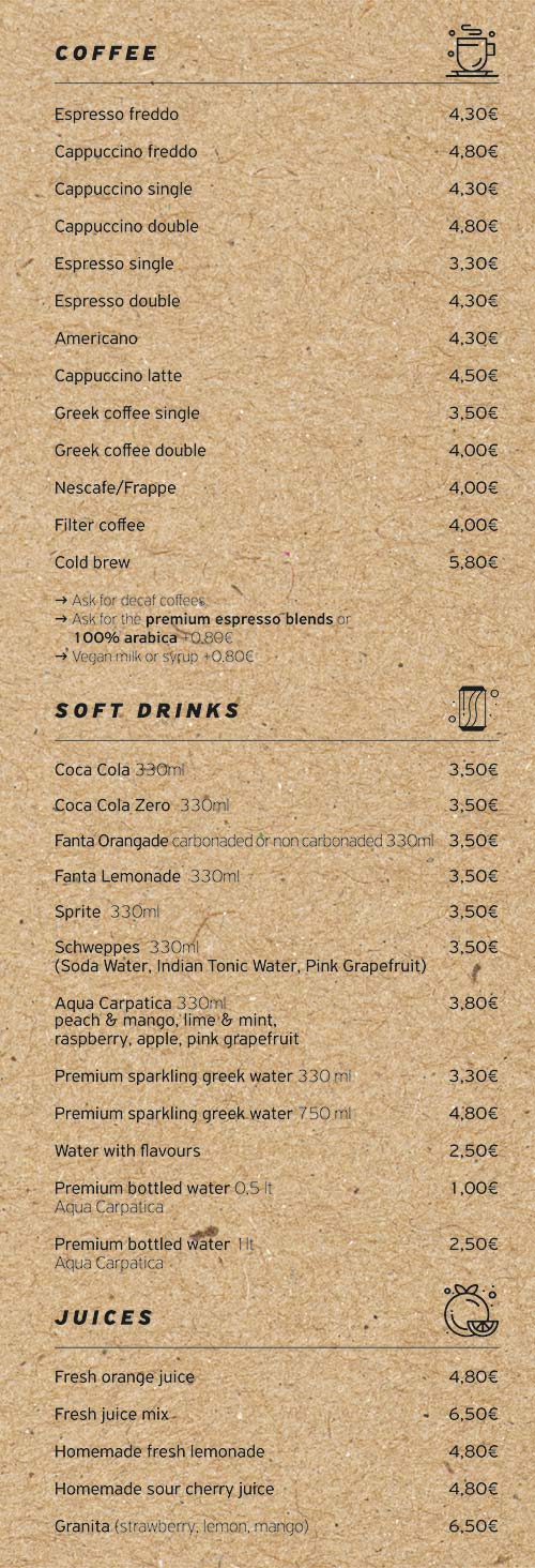 The menu of Pantry coffee and brunch spot in Naxos